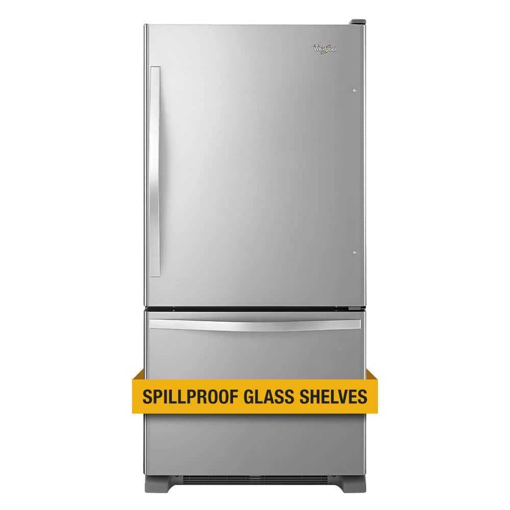 Whirlpool 22 cu. ft. Bottom Freezer Refrigerator in Stainless Steel with Spill Guard Glass Shelves, Silver