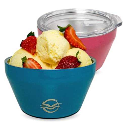 Insulated Ice Cream Bowl Set with Lid, Double Wall Vacuum Insulated Stainless Steel, for Cold and Hot Foods