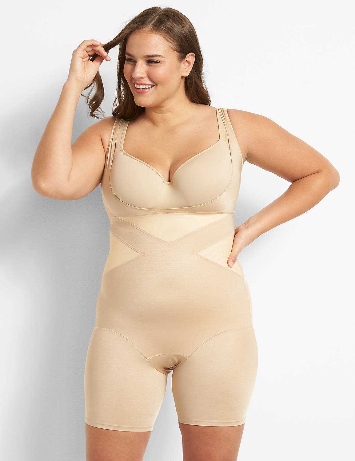 Lane Bryant Level 3 Contouring Open-Bust Thigh Shaper 26/28 Cafe