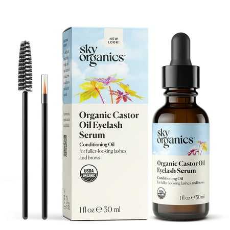 Sky Organics Organic Castor Oil Eyelash Serum for Fuller-Looking Lashes and Brows 1 fl oz