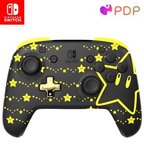 PDP REMATCH Enhanced Wireless Nintendo Switch Pro Controller - Rechargeable Battery Powered, Mario Super Star Glow in the Dark