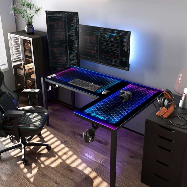 Eureka Ergonomic RGB LED Light 60-Inch L Shaped Gaming Desk