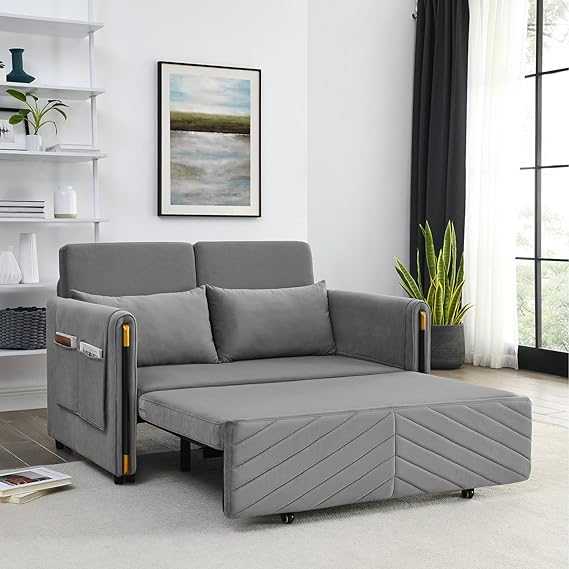 Antetek Sleeper Sofa Bed, Modern Velvet Loveseat Sleeper Sofa Couch