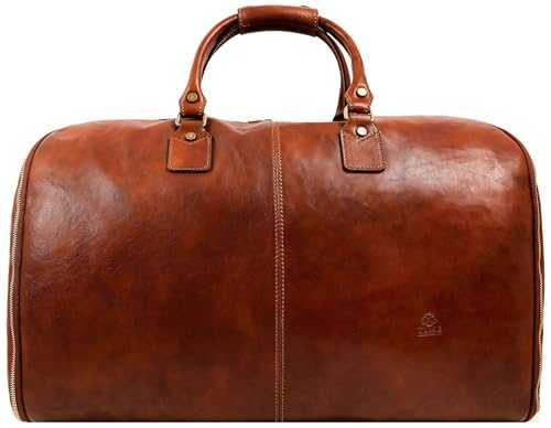 Leather Garment Bag Travel Duffel Bag for Suits and Dresses Carry-on Suitcase for Clothes Protection – Time Resistance (Cognac)