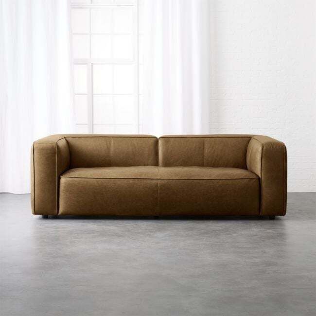 CB2 Lenyx Saddle Brown Leather Sofa