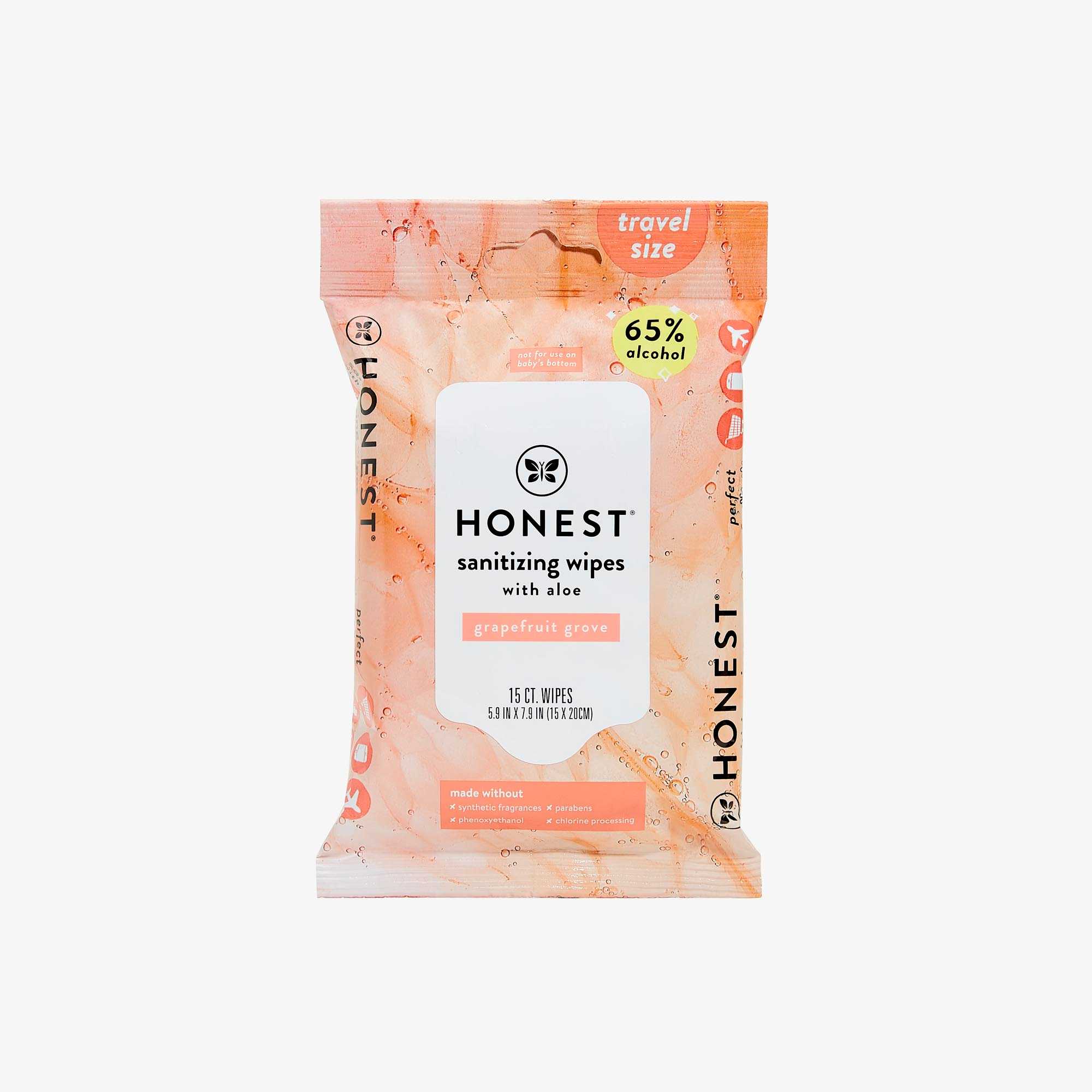 Honest Sanitizing Alcohol Baby Wipes, 15 Count, Grapefruit Grove