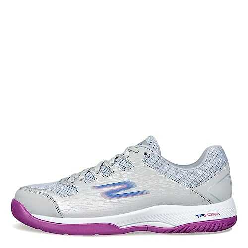 Skechers Women's Viper Court-Athletic Indoor Outdoor Pickleball Shoes with Arch Fit Support Sneakers, Grey/Purple, 9