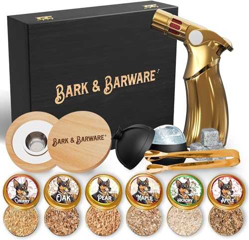 Bark & Barware: Premium Cocktail Smoker Kit with Torch - Black Wood Box, Gold Tools