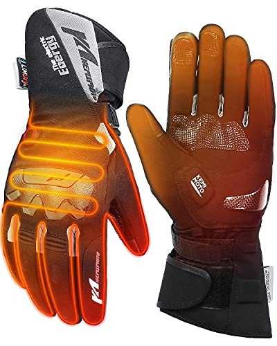 KEMIMOTO Heated Motorcycle Gloves for Men and Women with Hard Protective Shields, 7.4V 2500mAh Electric Heating Gloves Waterproof Touchscreen with Rechargeable Battery Last Up to 9 H (XL, Black)
