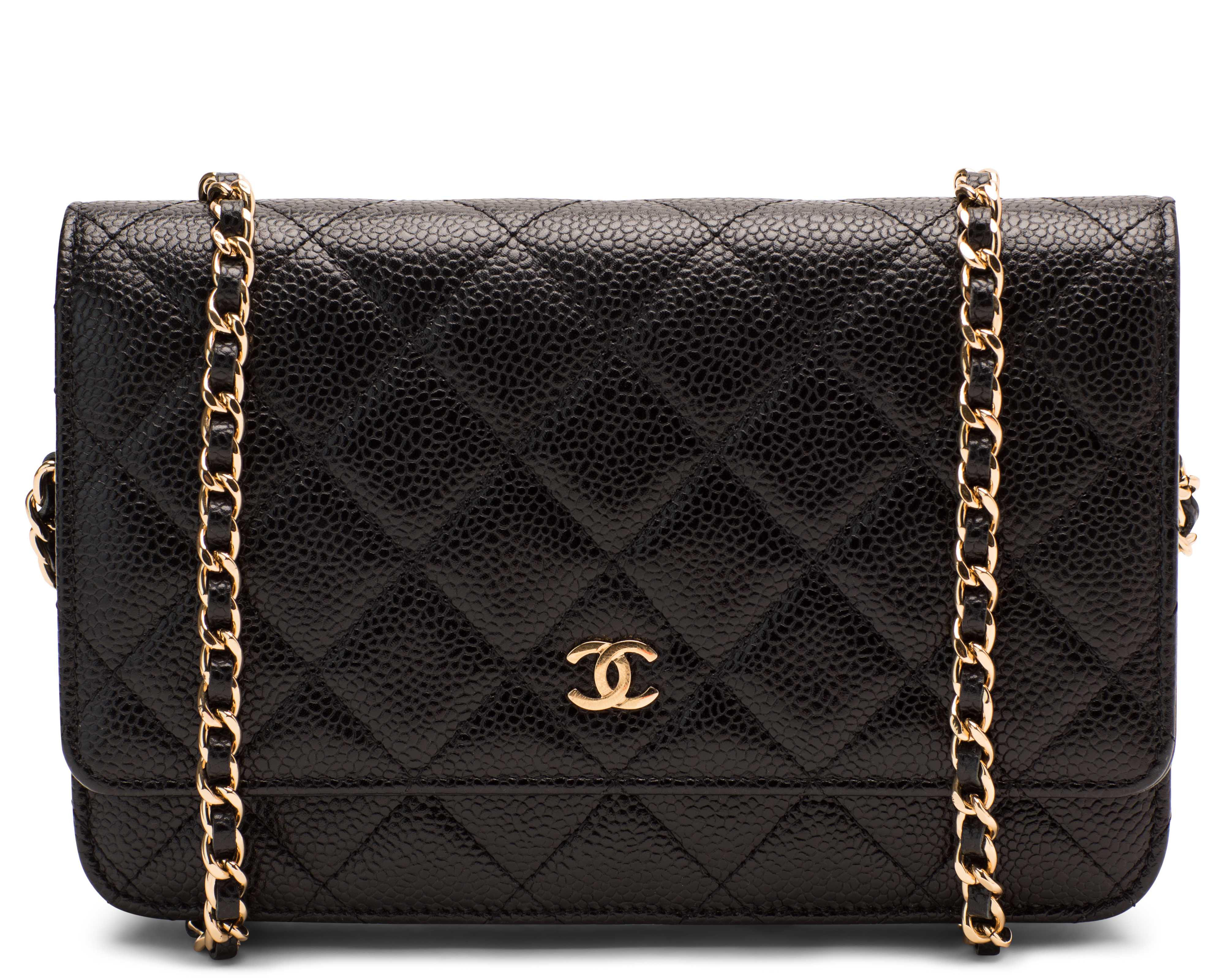 Chanel Black Quilted Caviar Classic Wallet on Chain
