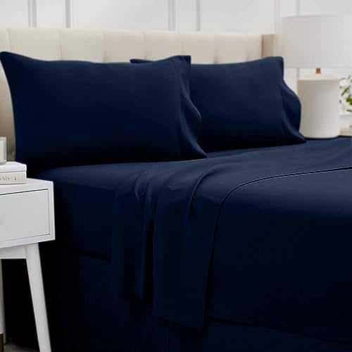lalaLOOM Queen Bed Sheet Set, Soft Microfiber Hotel Luxury Bedding, Extra Deep Pocket, 4 Piece Sheets and Pillowcase Sets, Breathable Wrinkle, Fade Resistant Easy Care Machine Washable Linen Navy Blue