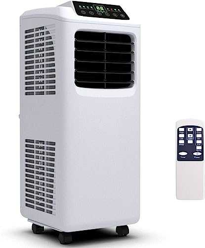 COSTWAY 8000 BTU Portable Air Conditioner, 3-in-1 Air Cooler w/Built-in Dehumidifier, Fan Mode, Sleep Mode, Remote Control& LED Display, Rooms Up to 230+ Sq. ft, for Home Office (White and Black)
