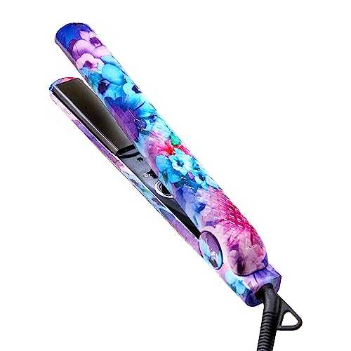 Eva NYC Healthy Heat Ceramic Styling Hair Iron, Flat Iron Hair Straightener with Far-Infrared, Hair Iron Straightener with Adjustable Heat, Straightening & Curling Tool, 1.25 Inches, Floral Frenzy