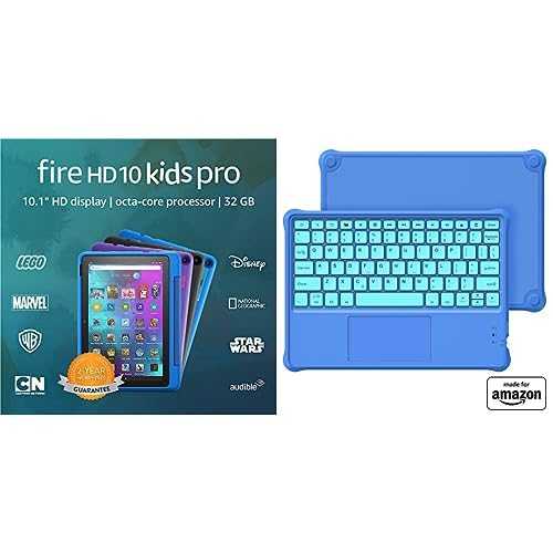 Fire HD 10 Kids Pro tablet, 10" HD 32GB (Sky Blue) + Kids Bluetooth Keyboard