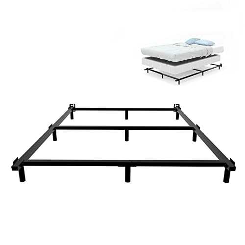 AMOBRO Queen Bed Frame, Heavy Duty Metal Queen Size Bed Frame for Boxspring and Mattress, Easy Assembly 9-Leg Support Mattress Base, Noise Free 7-Inch Low Bed Frame, Black