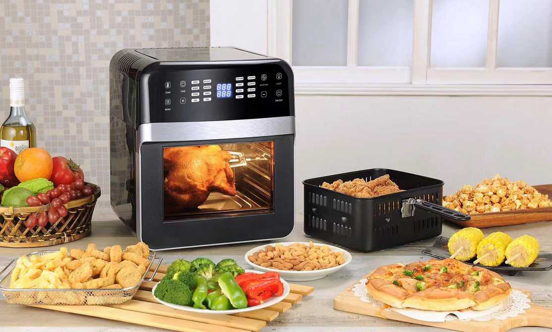 black and white modern multifunctional air fryer toaster oven