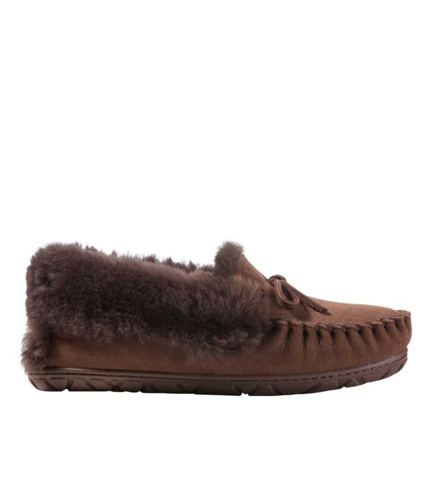Women's Wicked Good Sheepskin Shearling Lined Moccasin Slippers Chocolate Brown 7 M, Suede Leather/Rubber L.L.Bean