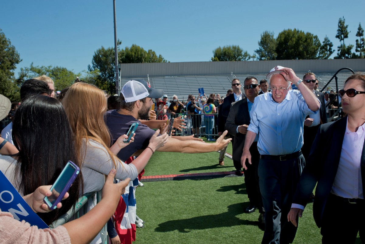 Bernie Sanders political rally at Rancho Buena Vista High School Stadium.