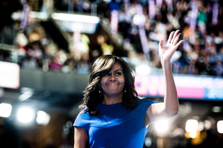 Photograph of Michelle Obama on the floor of the Democratic National Convention, on July 25, 2016, in Philadelphia.