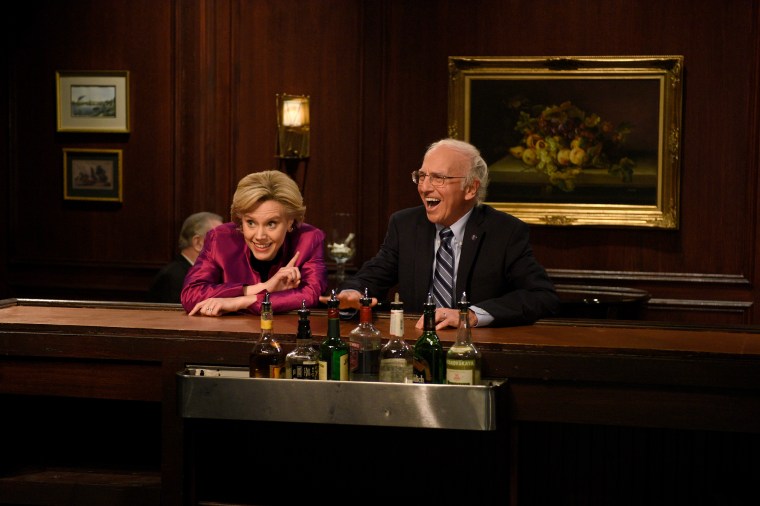 Kate McKinnon as Hillary Clinton and Larry David as Bernie Sanders during the "Hillary and Bernie Cold Open" sketch on "Saturday Night Live" on May 21, 2016.