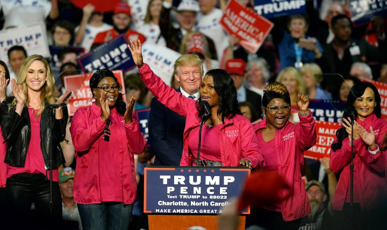 Reality TV personality Omarosa Manigault and other Women for Trump members endorse Donald Trump during a campaign rally at the Charlotte Convention Center, on Oct. 14, 2016., in in Charlotte, N.C.