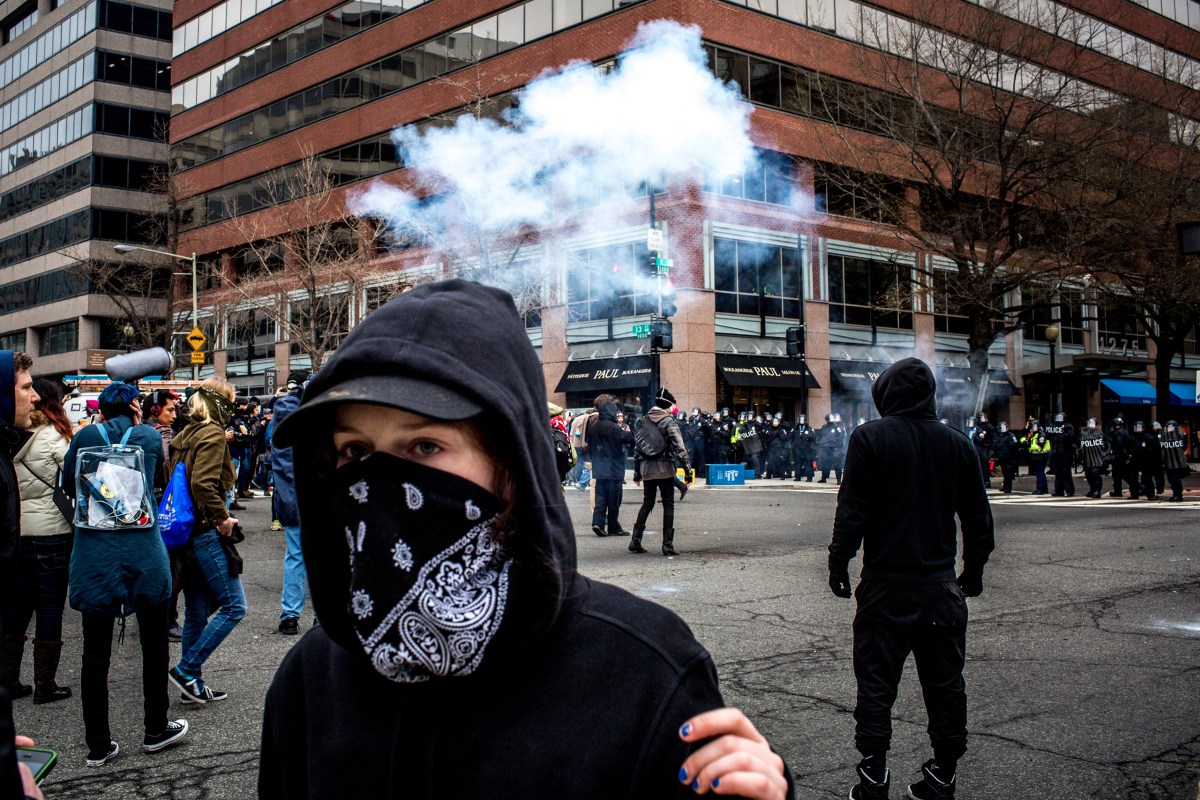 Throughout Trump's inauguration celebrations in Washington on Jan. 20, 2017, protesters demonstrated all over the city. While most were peaceful, one Black Block protest at 13th and K Streets turned into a clash with police.