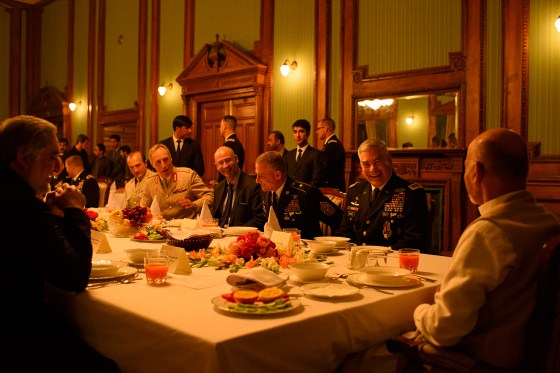 Ghani attends a dinner at the palace with Gen. John Campbell, commander of U.S. forces in Afghanistan, in February 2016 before Campbell retired.