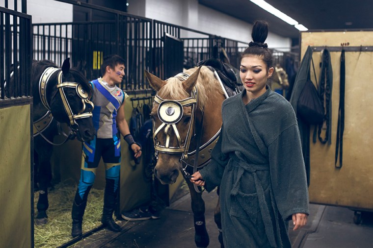 Equestrian performers backstage at the Ringling Bros. and Barnum and Bailey circus.