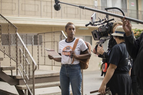 Issa Rae on the set of HBO's Insecure.