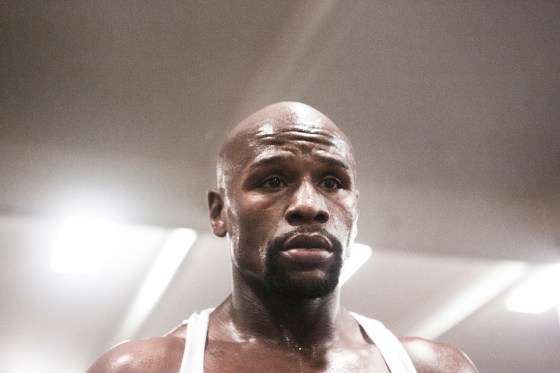 Floyd Mayweather Jr. trains in Las Vegas, Aug. 10, for a fight with Connor McGregor at the T-Mobile Arena in Nevada on August 26.