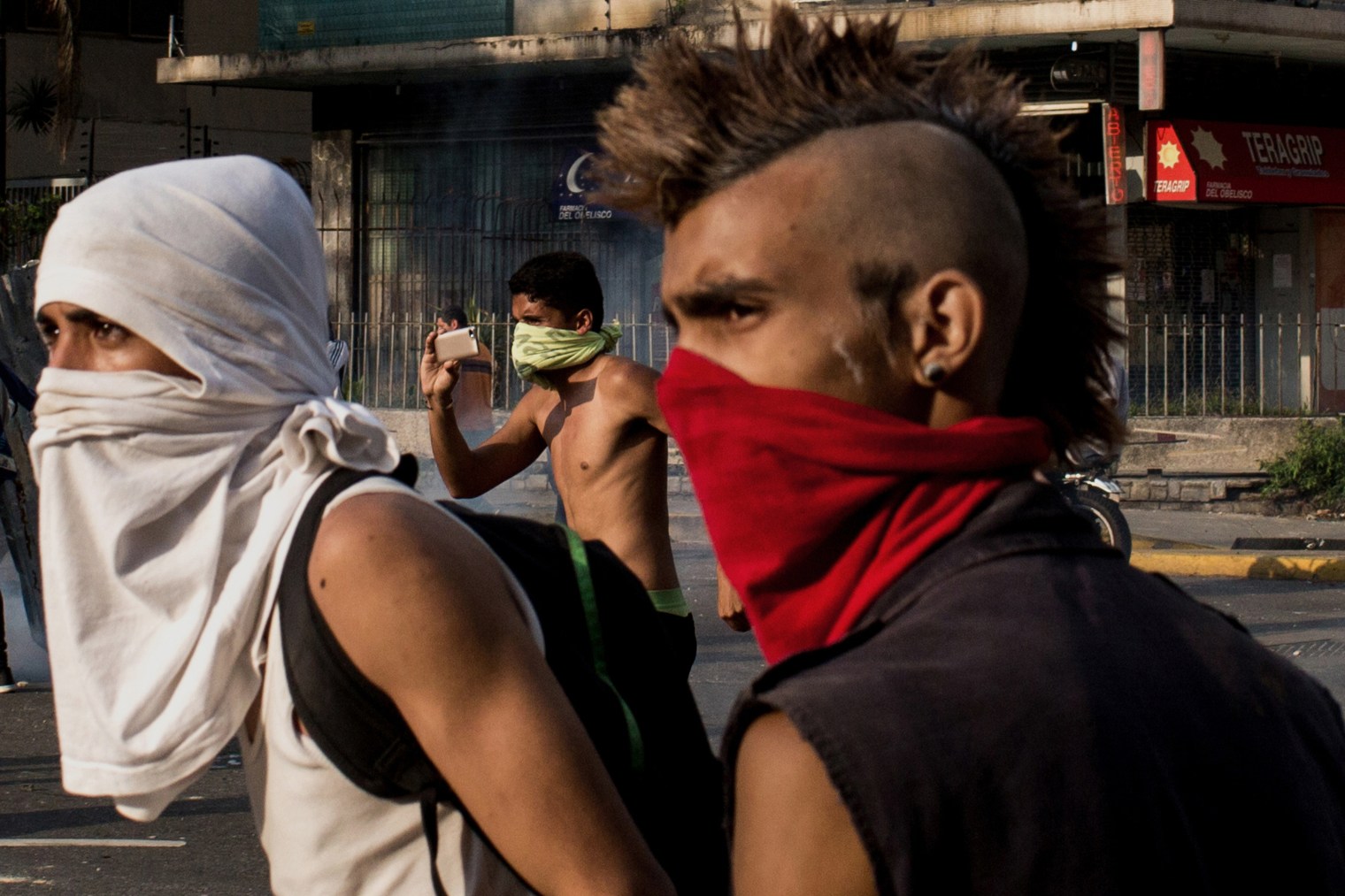 Protesters face off against Venezuela's National Guard in eastern Caracas on April 26, 2017.