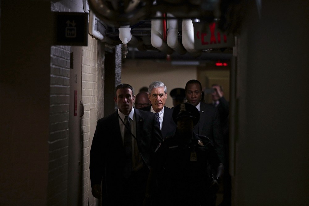Mueller leaves a closed meeting on June 21 with the Senate Judiciary Committee about Comey&#039;s firing