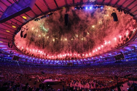 Fireworks and a laser show are performed during the Opening Ceremony of the Rio 2016 Olympic Games at Maracana Stadium in Rio de Janeiro, Brazil on August 05, 2016.