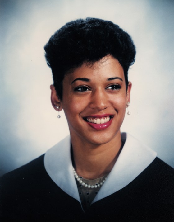 Harris graduates from Howard University, where she was involved with the student government, 1986.