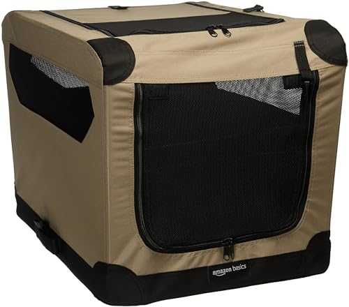 Amazon Basics - 2-Door Portable Soft-Sided Folding Soft Dog Travel Crate Kennel, Small, Tan, 26.0"L x 18.1"W x 18.1"H