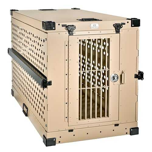 K9 Kennel Boss - Heavy Duty Fully Collapsible Powder-Coated Aluminum Dog Crate - Large (Tan)